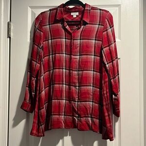 J Jill mixed plaid Oversized Button Down Tunic small long sleeve holiday